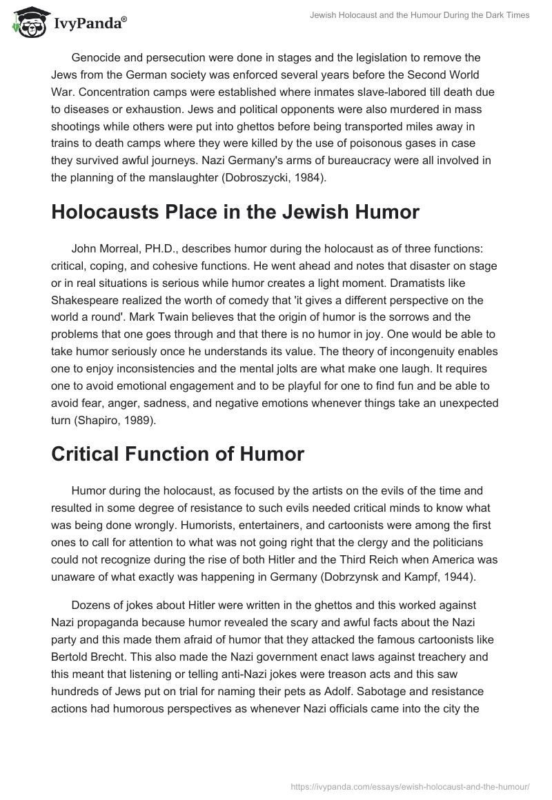 Jewish Holocaust and the Humour During the Dark Times. Page 2