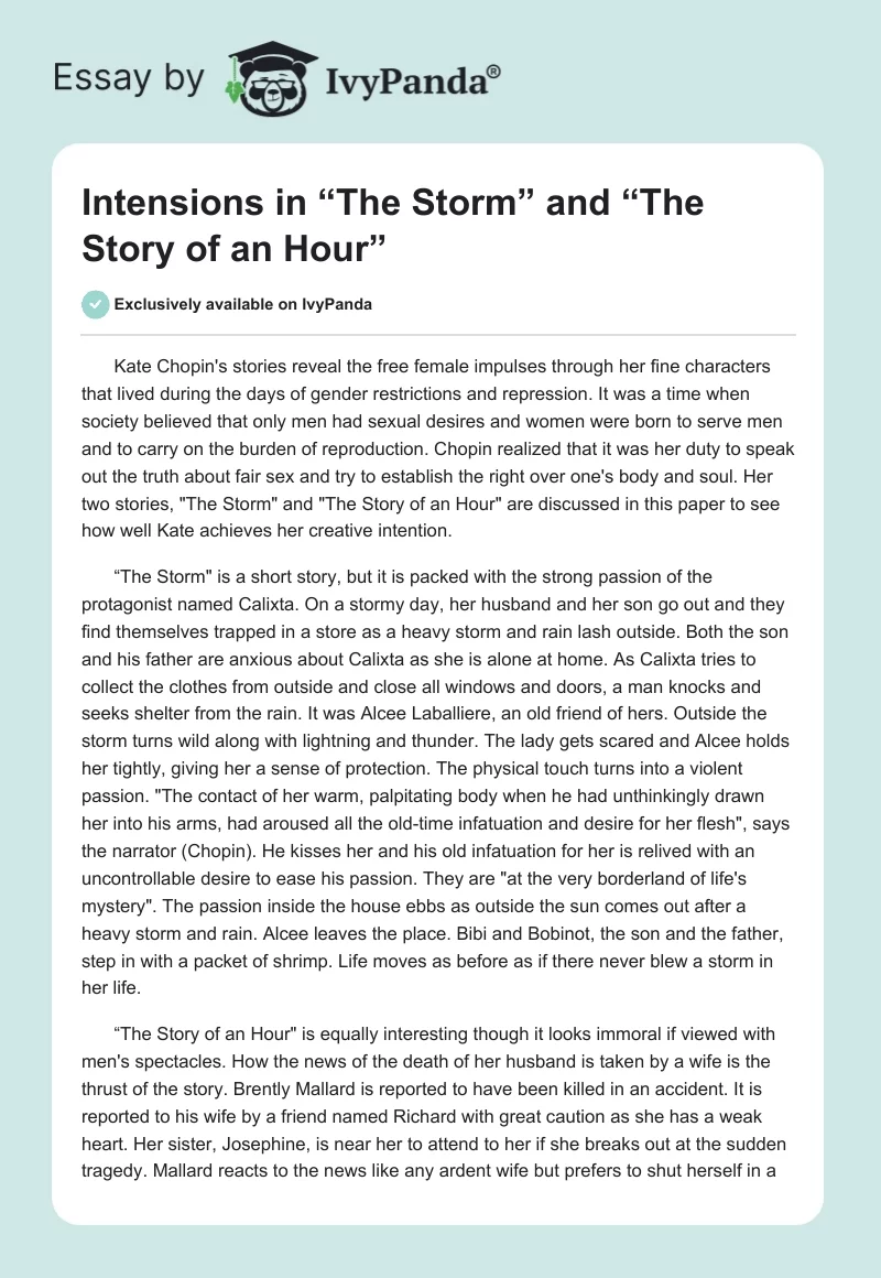 Intensions in “The Storm” and “The Story of an Hour”. Page 1