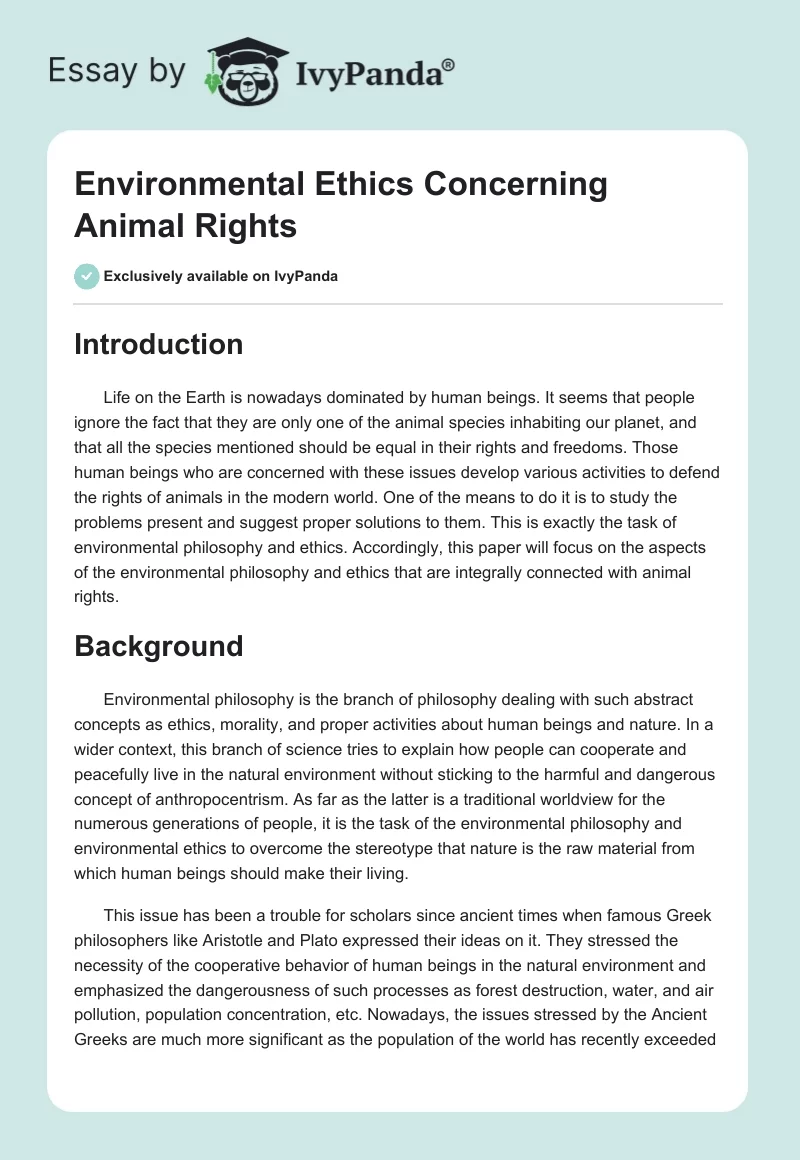 Environmental Ethics Concerning Animal Rights. Page 1