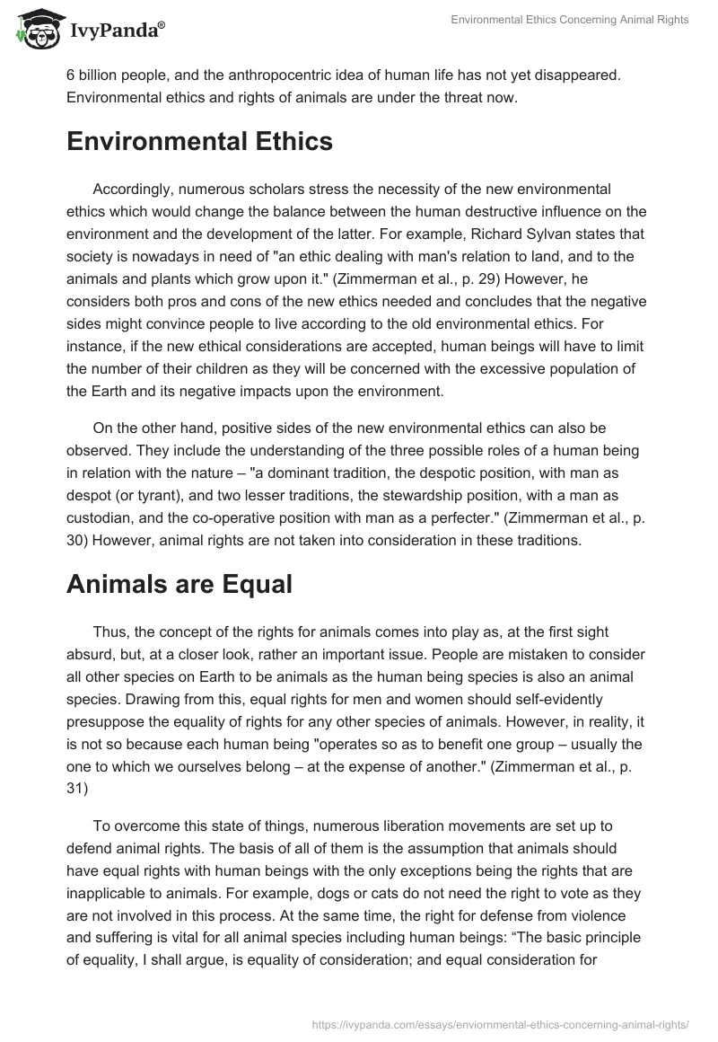 Environmental Ethics Concerning Animal Rights. Page 2