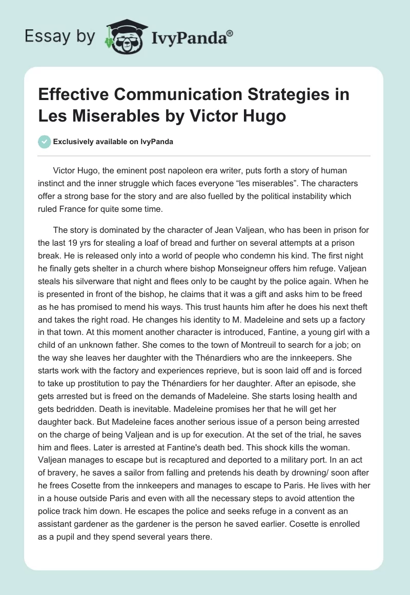 Effective Communication Strategies in "Les Miserables" by Victor Hugo. Page 1