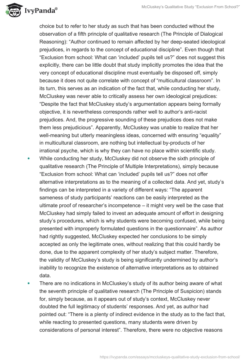 McCluskey’s Qualitative Study “Exclusion From School?”. Page 3