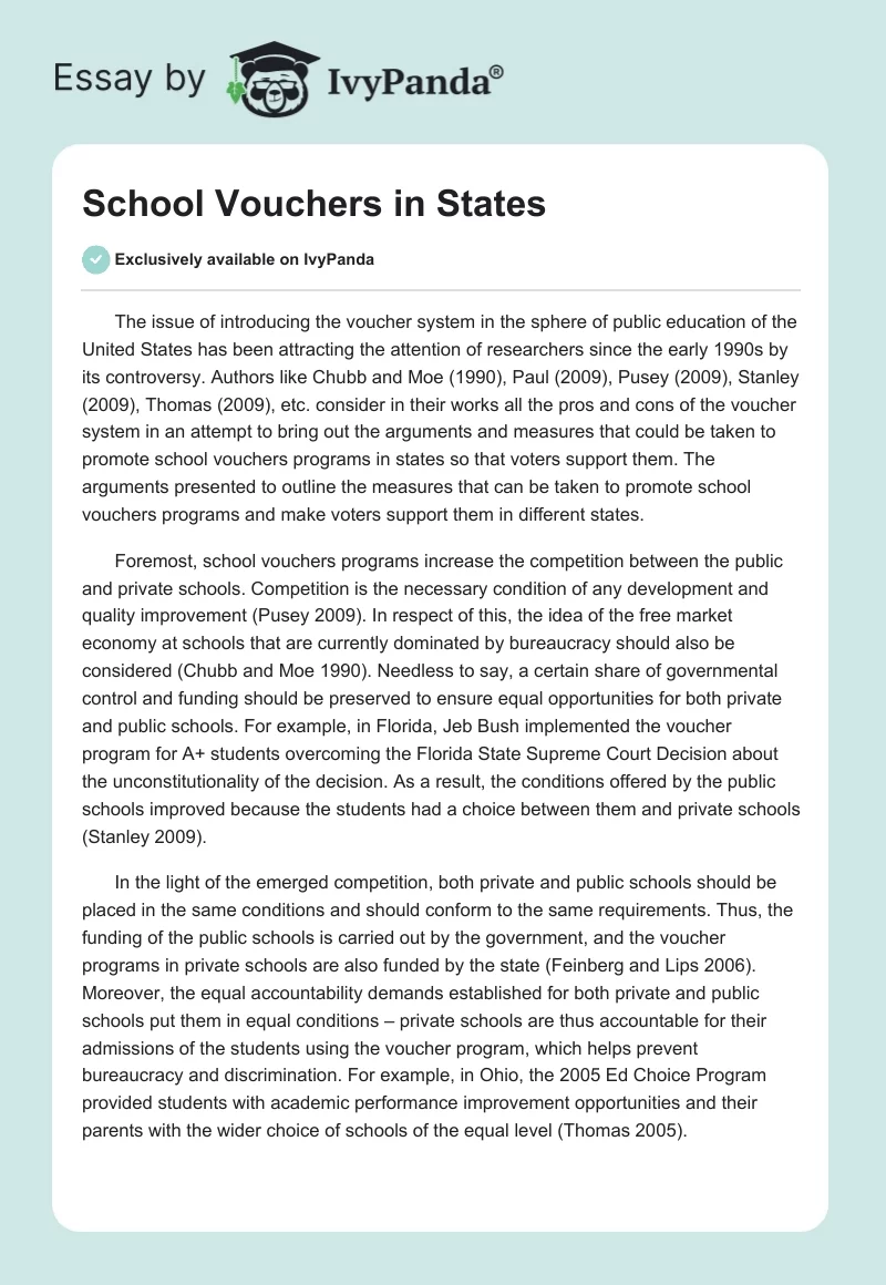 School Vouchers in States. Page 1