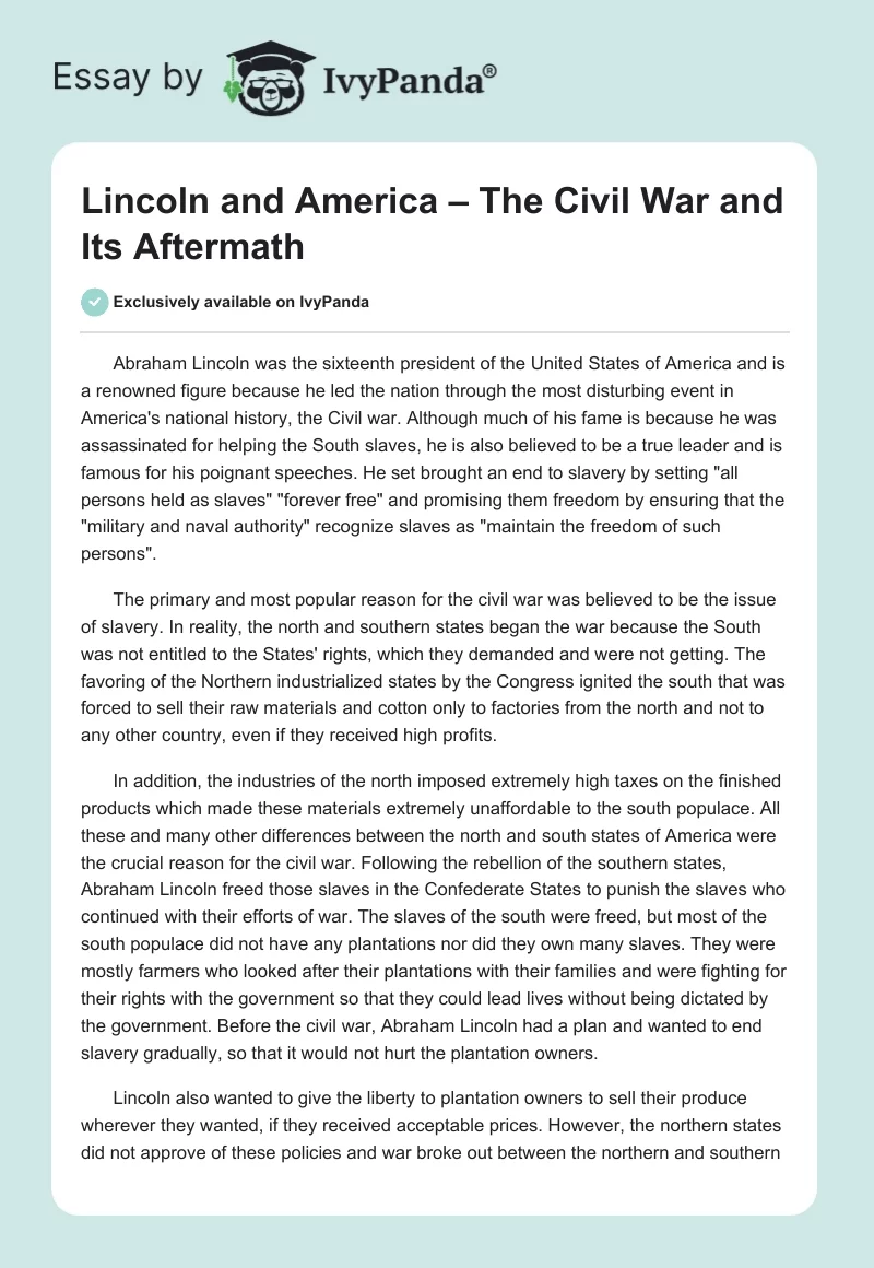 Lincoln and America – The Civil War and Its Aftermath. Page 1