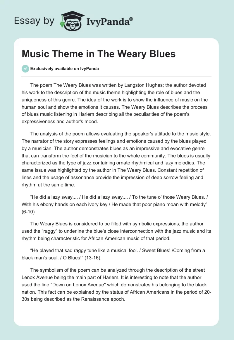 Music Theme in "The Weary Blues". Page 1