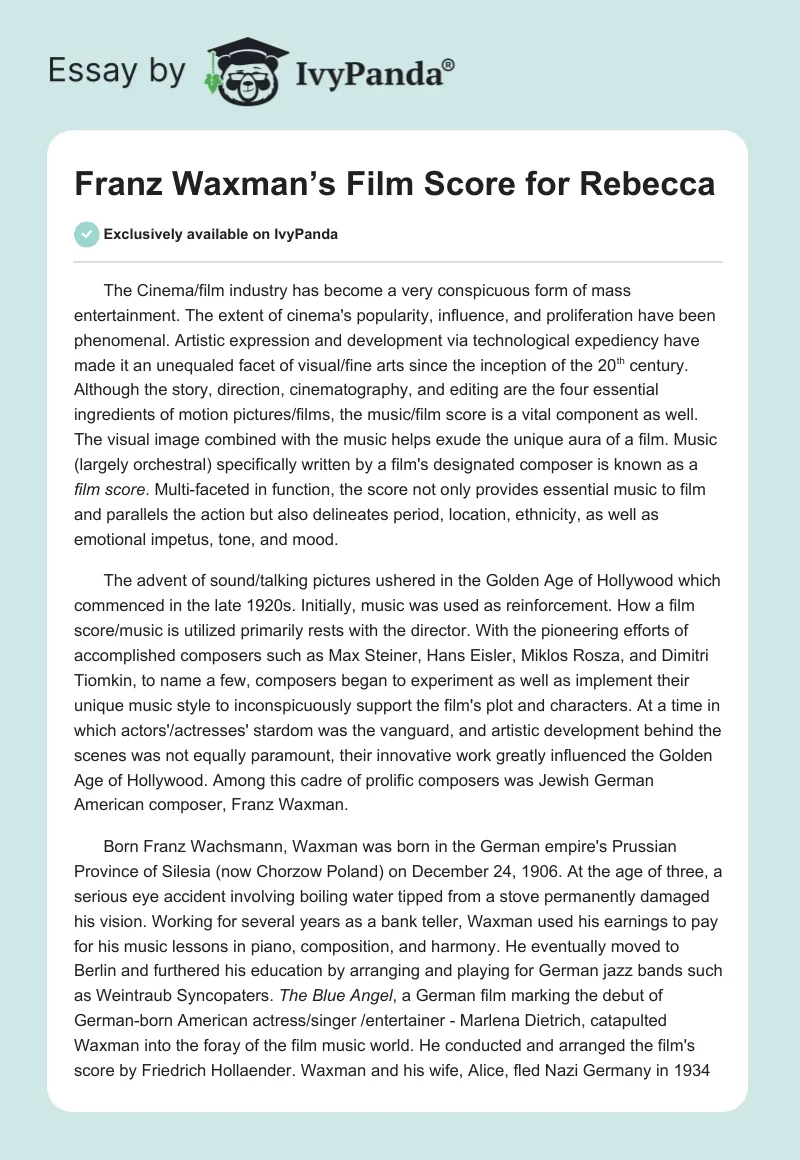 Franz Waxman’s Film Score for Rebecca. Page 1