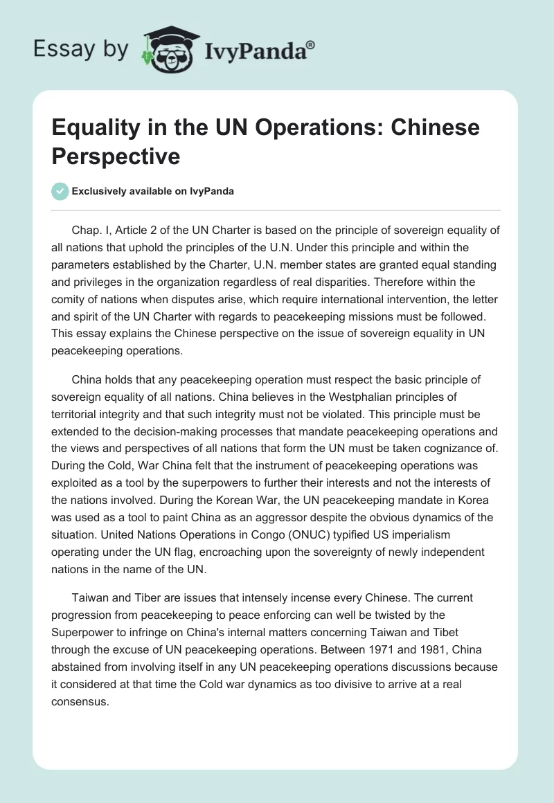 Equality in the UN Operations: Chinese Perspective. Page 1
