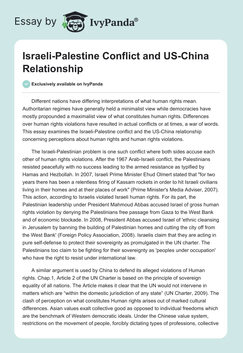 Israeli-Palestine Conflict and US-China Relationship. Page 1
