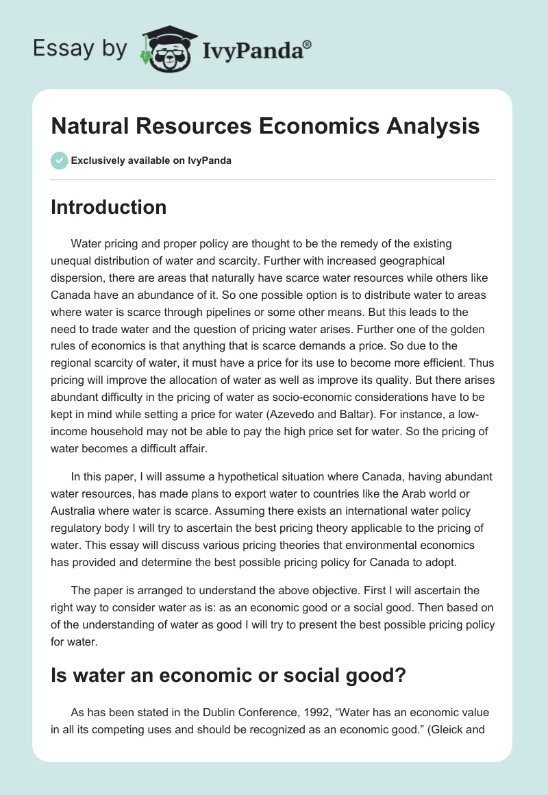 Natural Resources Economics Analysis. Page 1