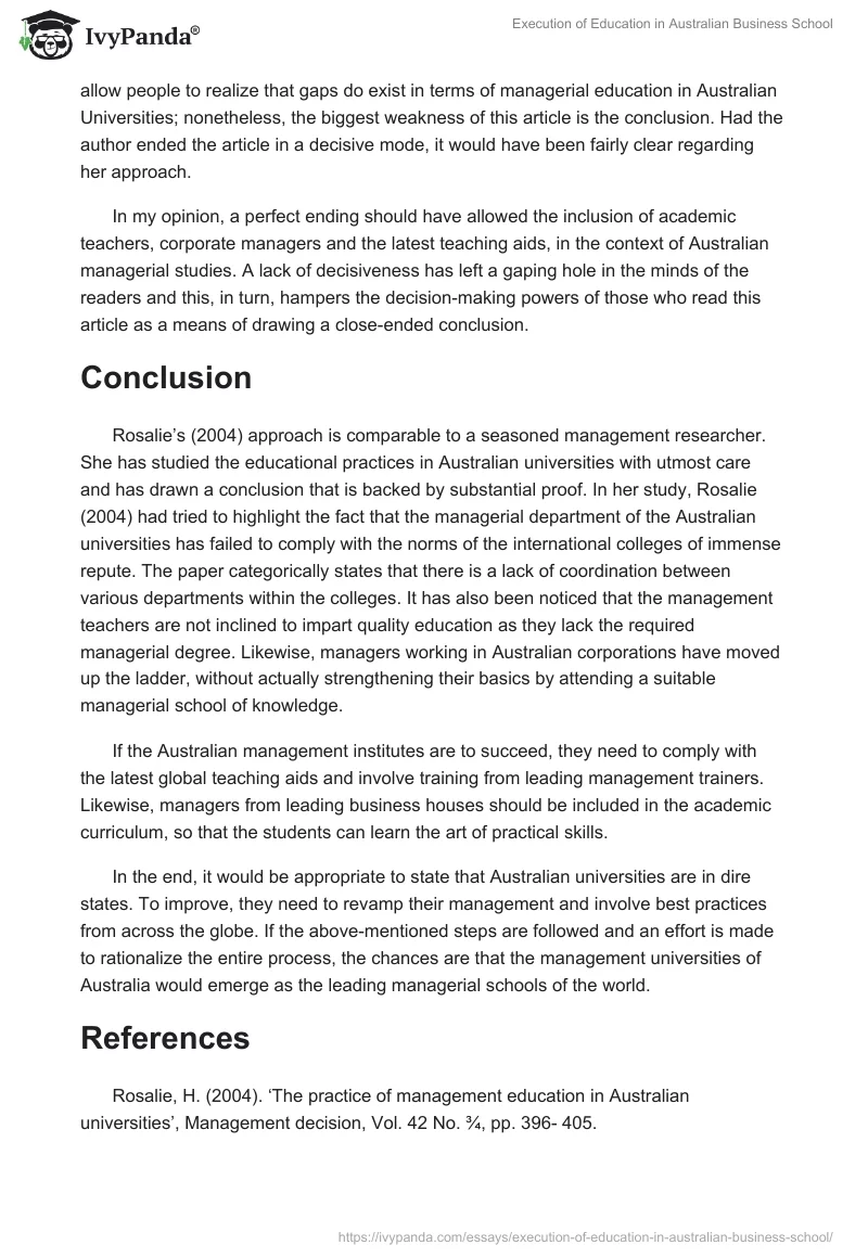 Execution of Education in Australian Business School. Page 3