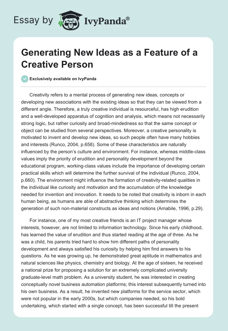 Generating New Ideas as a Feature of a Creative Person. Page 1