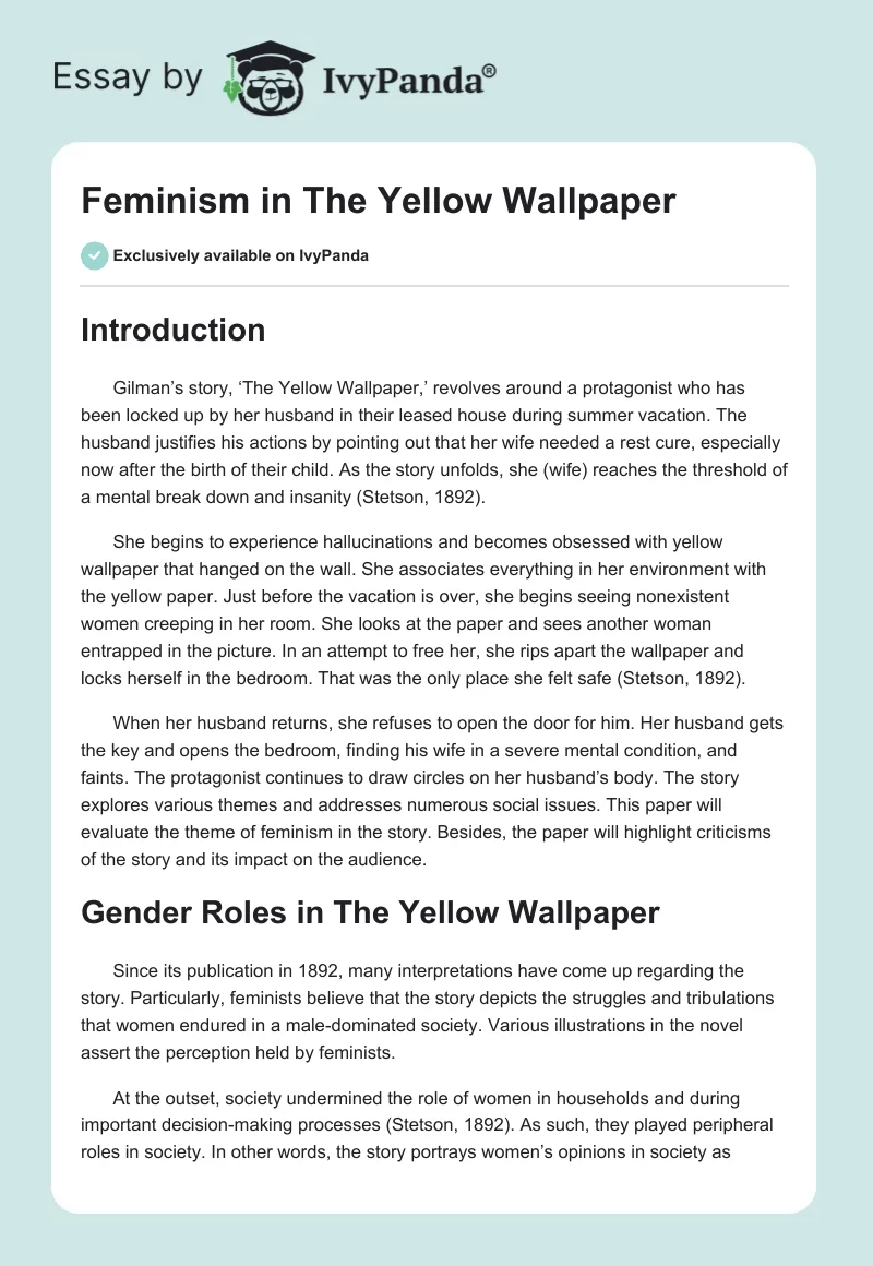 Feminism in The Yellow Wallpaper. Page 1