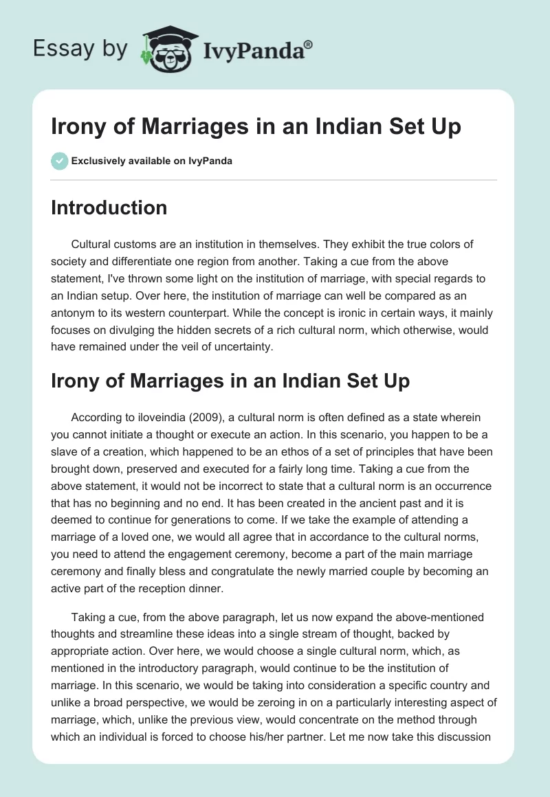 Irony of Marriages in an Indian Set Up. Page 1