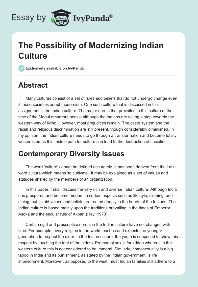 The Possibility of Modernizing Indian Culture. Page 1