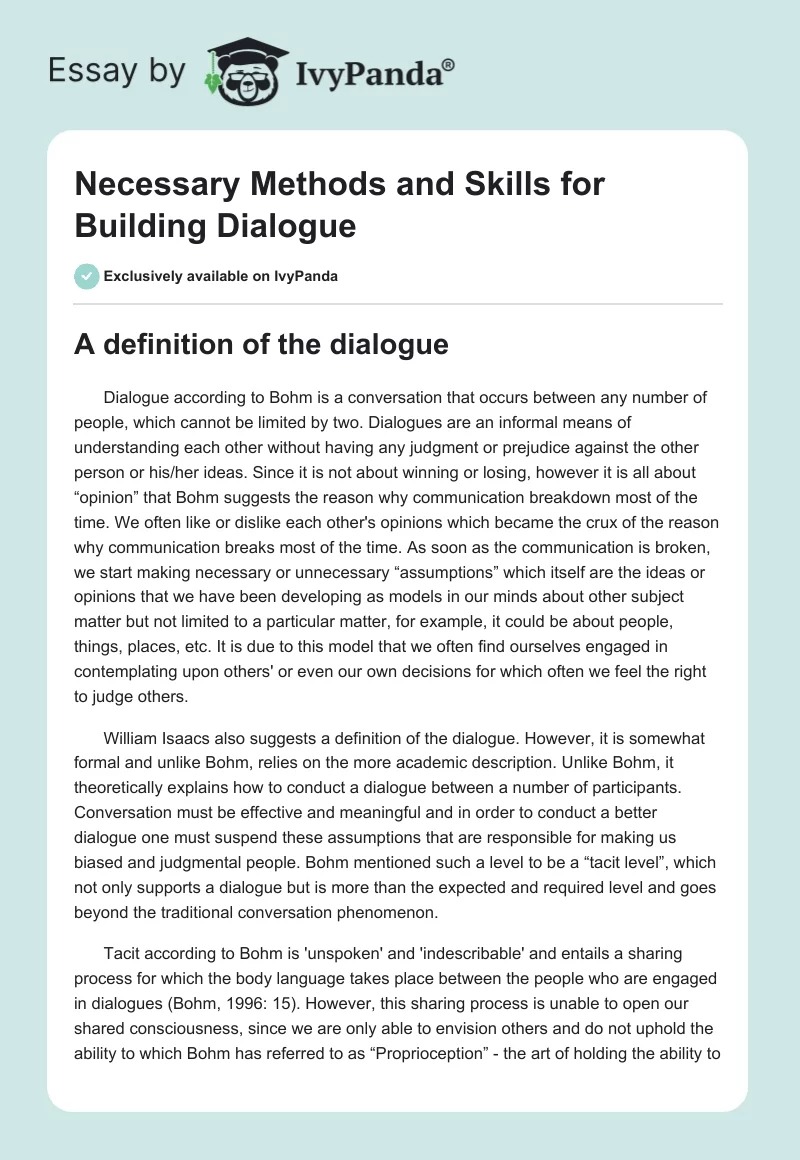Necessary Methods and Skills for Building Dialogue. Page 1