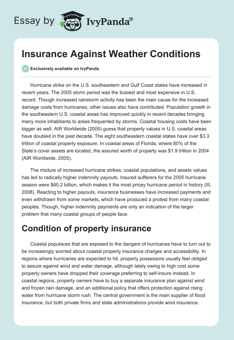 Insurance Against Weather Conditions. Page 1
