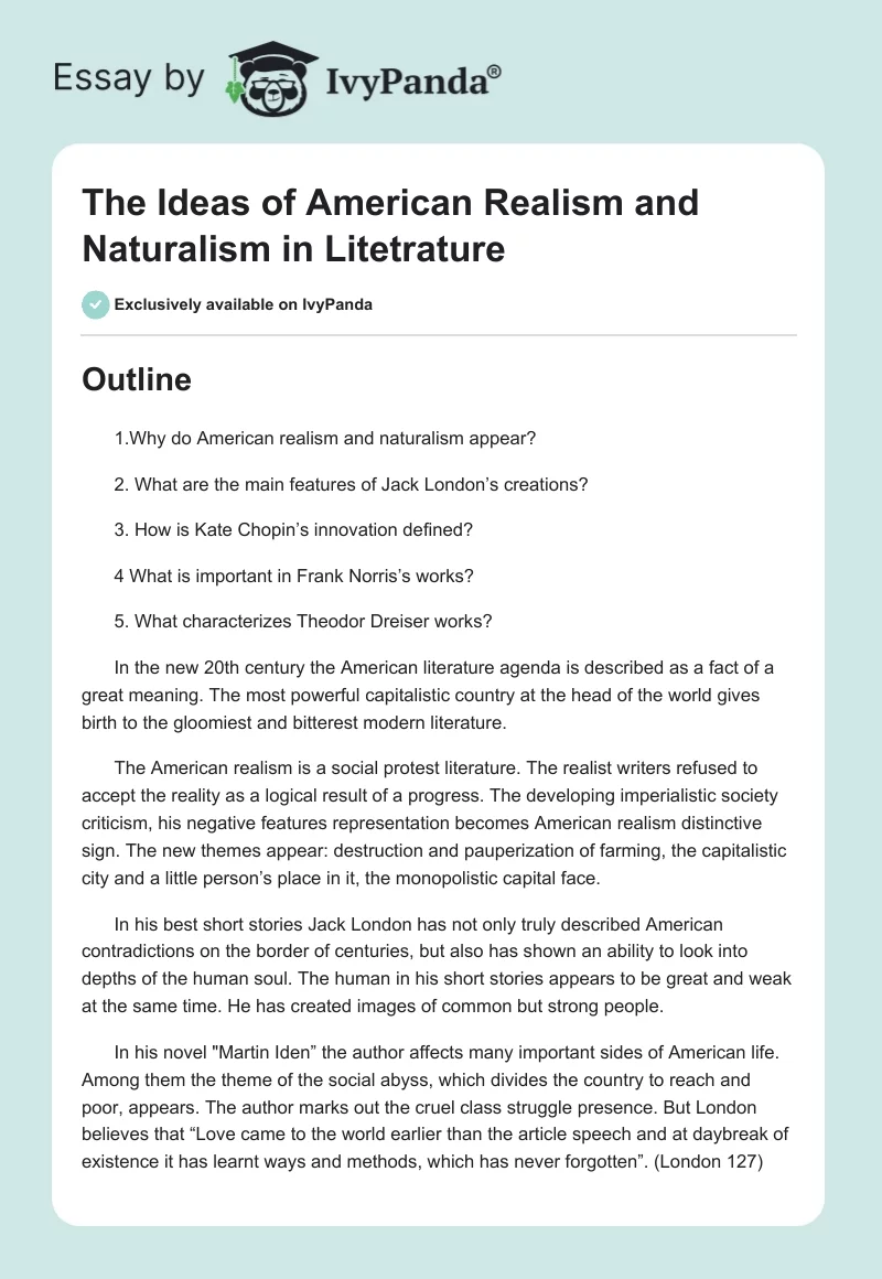 The Ideas of American Realism and Naturalism in Litetrature. Page 1