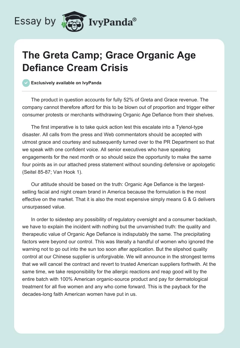 The Greta Camp; Grace Organic Age Defiance Cream Crisis. Page 1