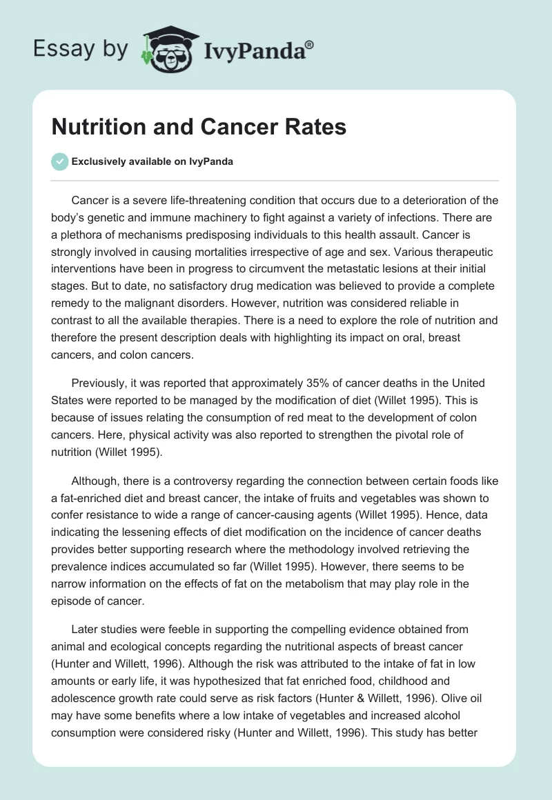 Nutrition and Cancer Rates. Page 1