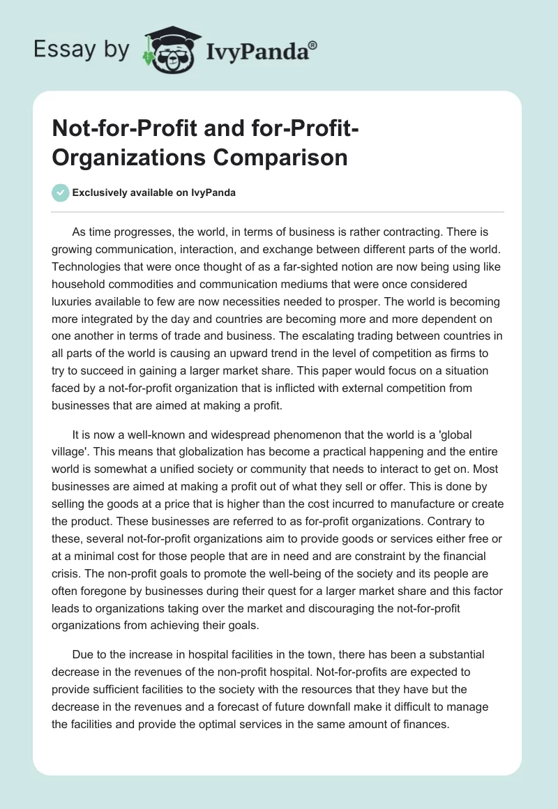 Not-for-Profit and for-Profit-Organizations Comparison. Page 1