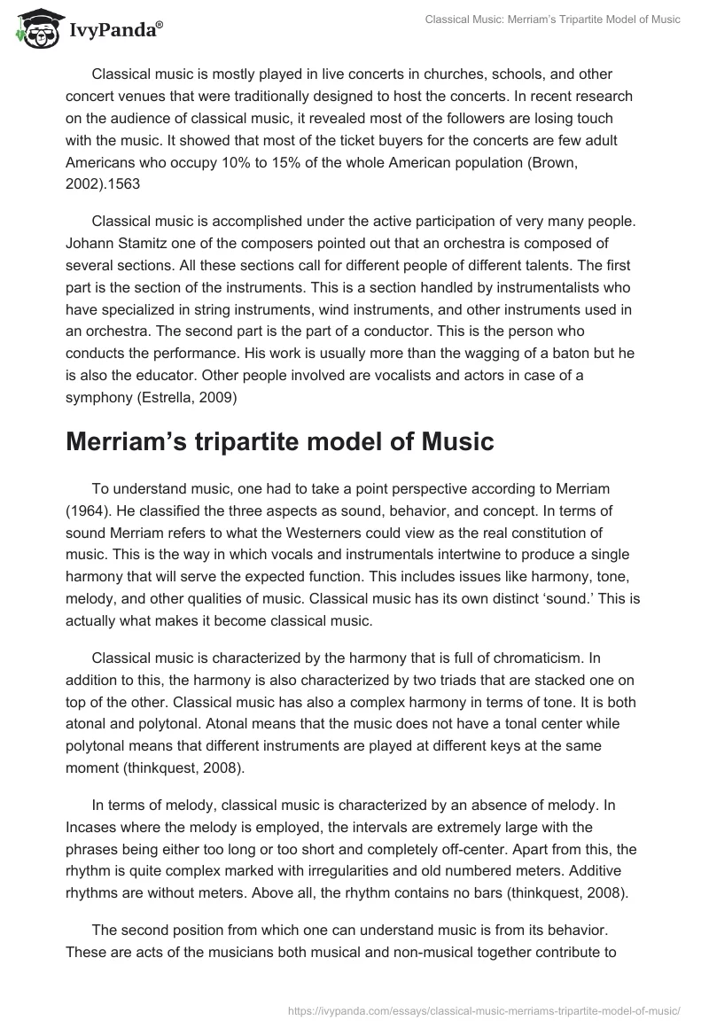 Classical Music: Merriam’s Tripartite Model of Music. Page 2