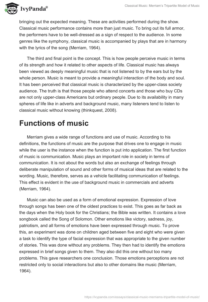Classical Music, Merriam's Tripartite Model of Music - 1912 Words ...