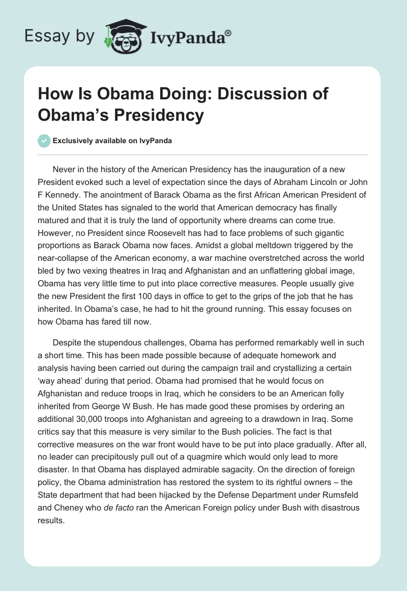 How Is Obama Doing: Discussion of Obama’s Presidency. Page 1
