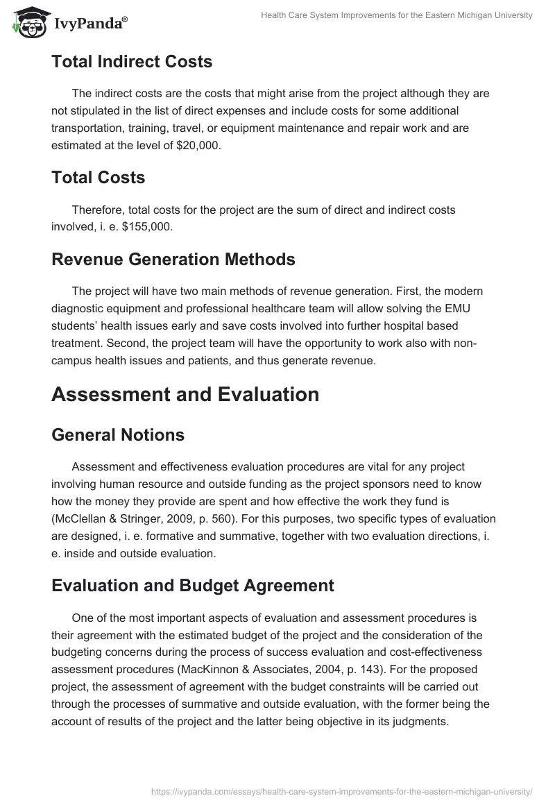 Health Care System Improvements for the Eastern Michigan University. Page 3