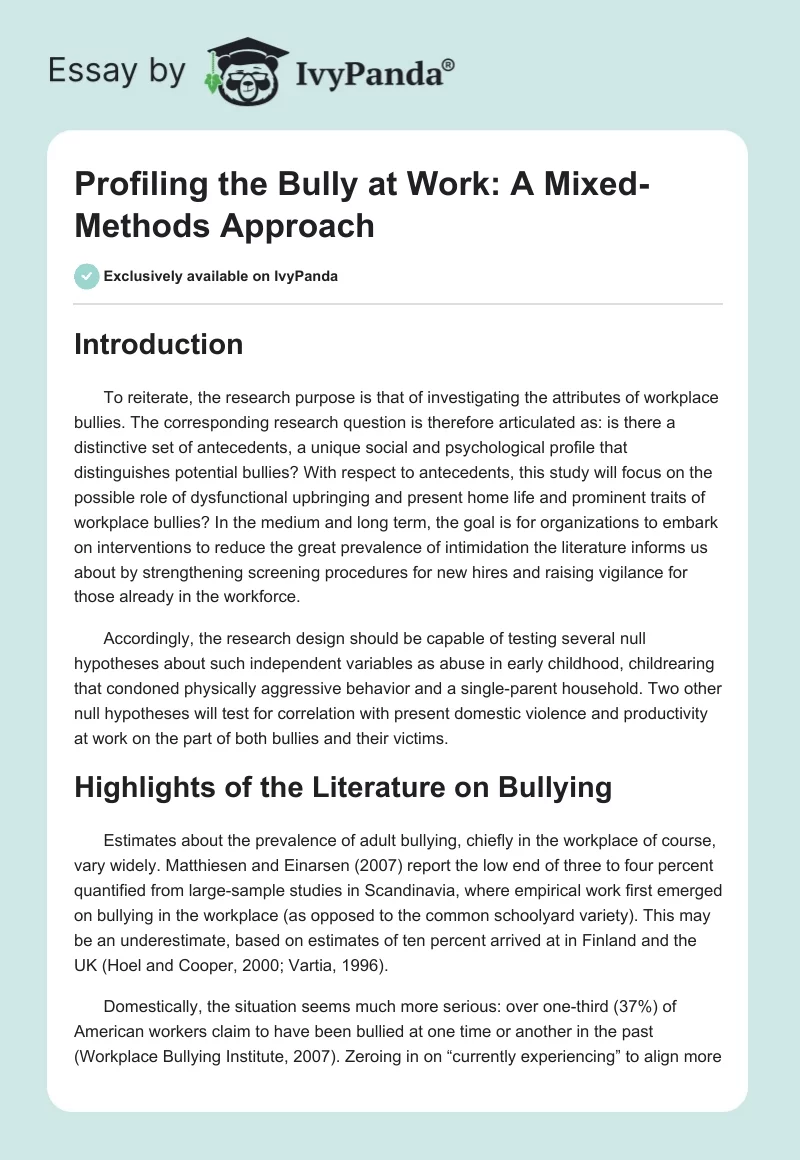 Profiling the Bully at Work: A Mixed-Methods Approach. Page 1