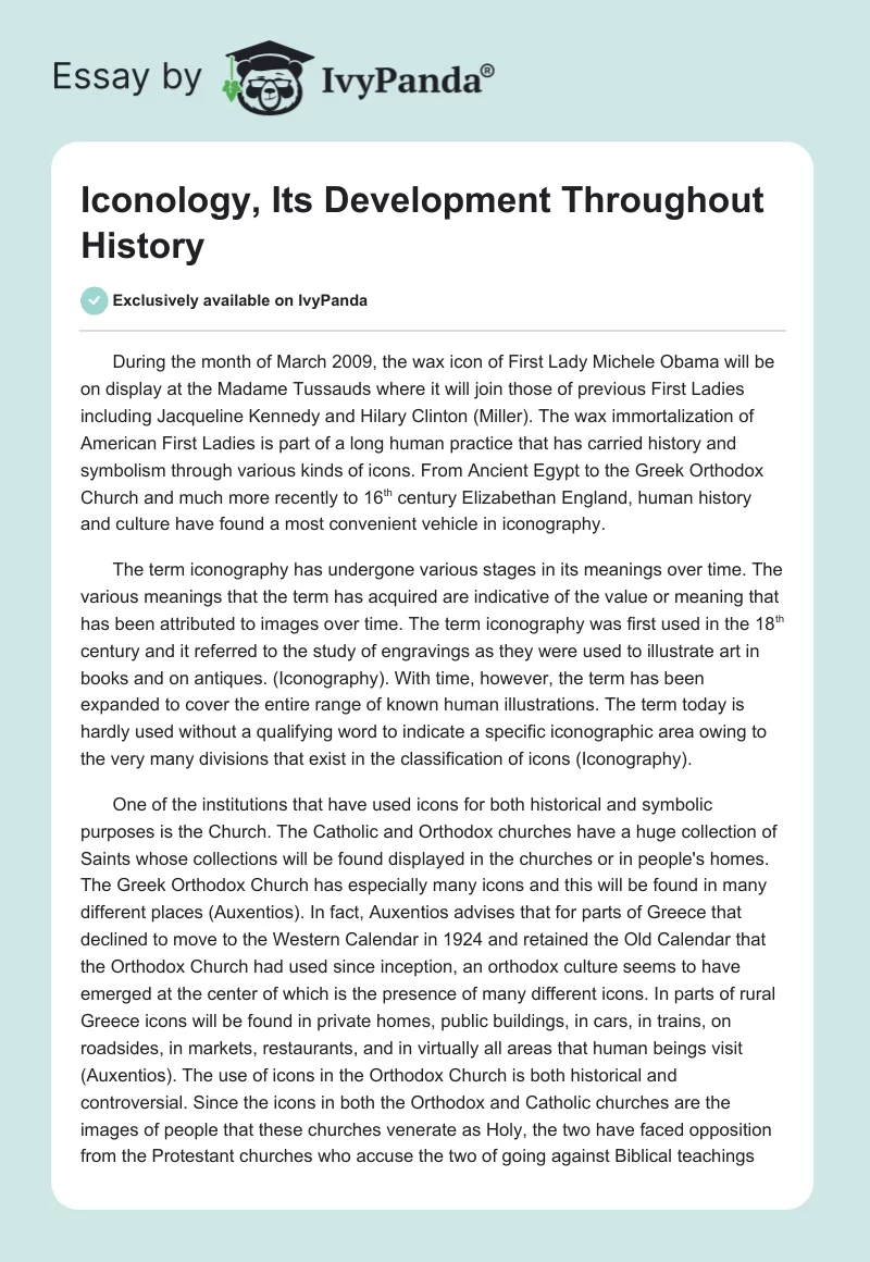 Iconology, Its Development Throughout History. Page 1