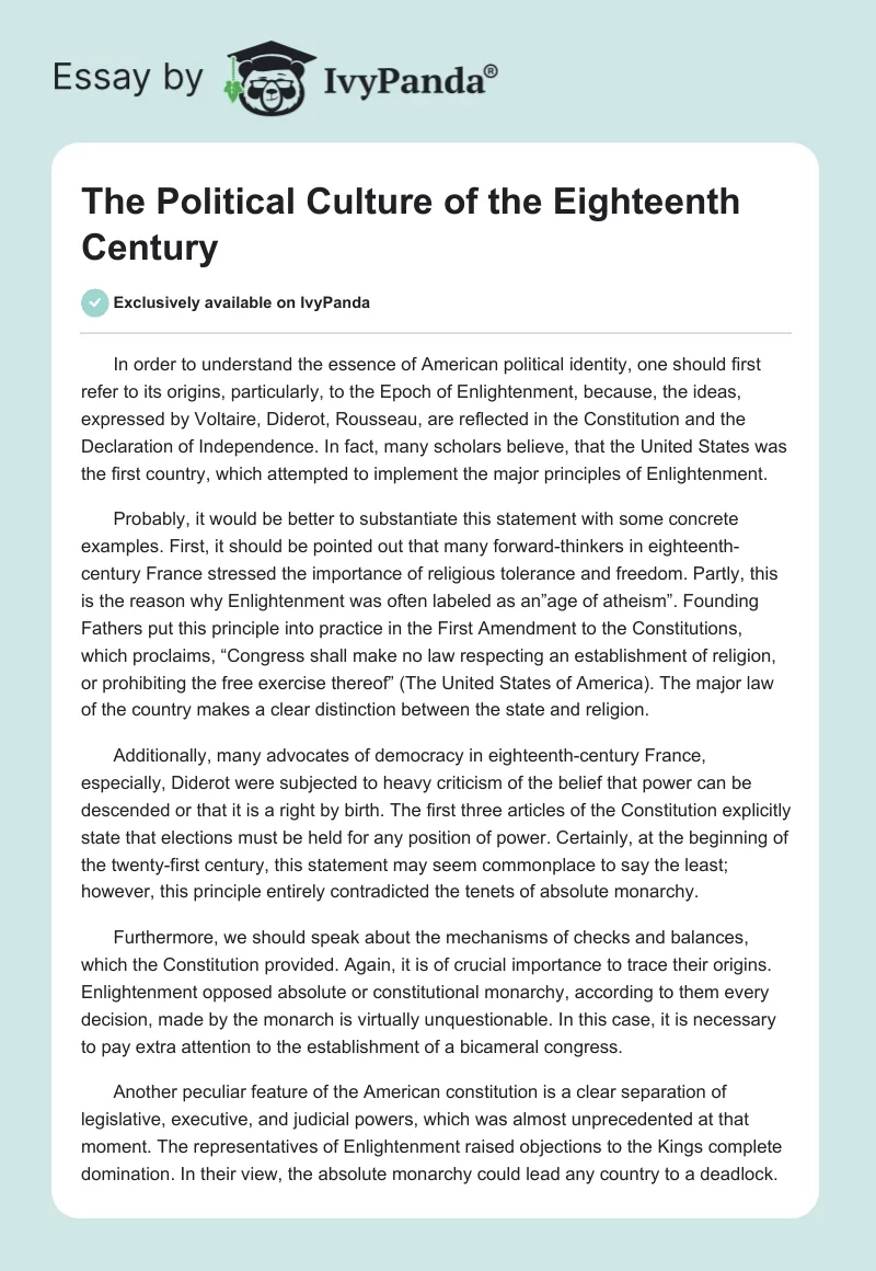 The Political Culture of the Eighteenth Century. Page 1