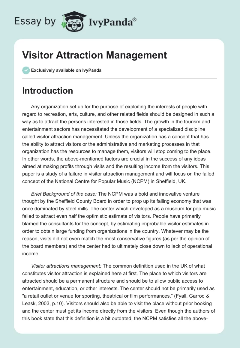 Visitor Attraction Management. Page 1