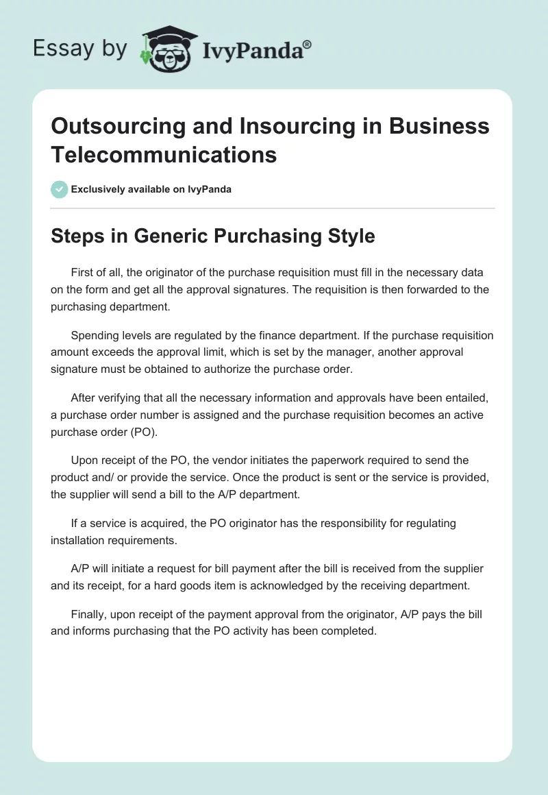 Outsourcing and Insourcing in Business Telecommunications. Page 1
