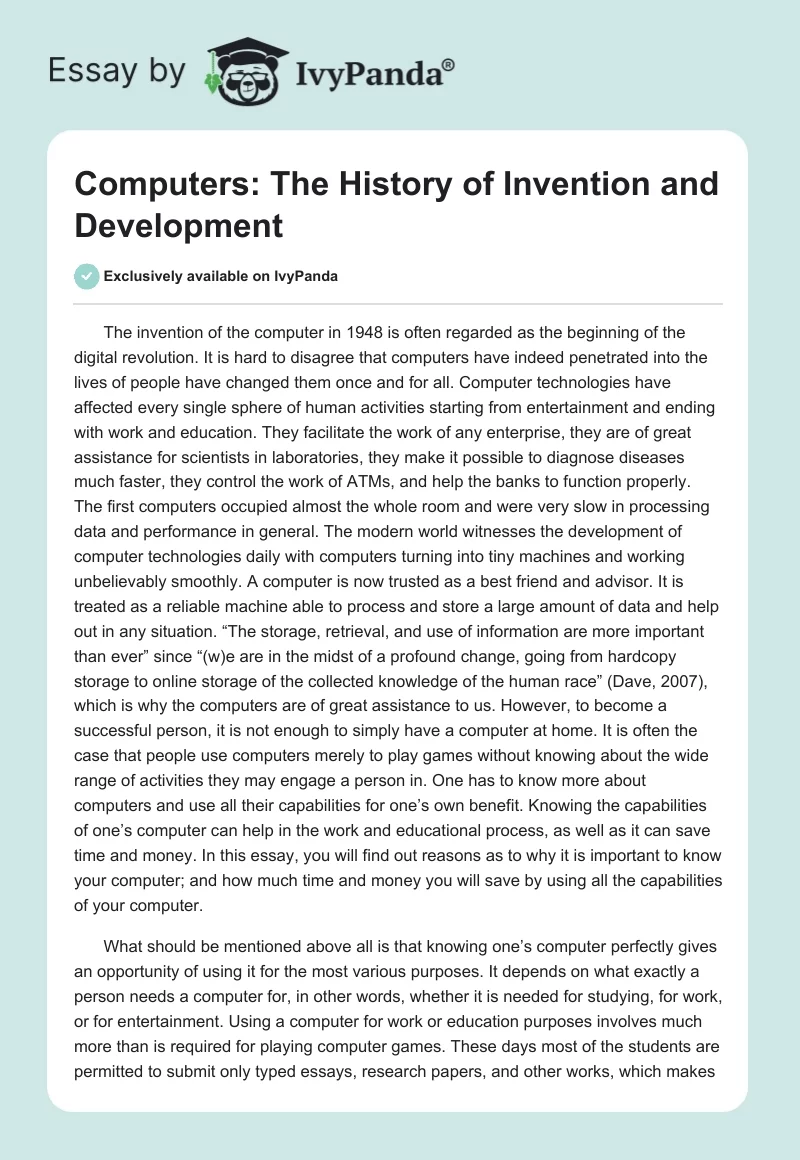 Computers: The History of Invention and Development. Page 1