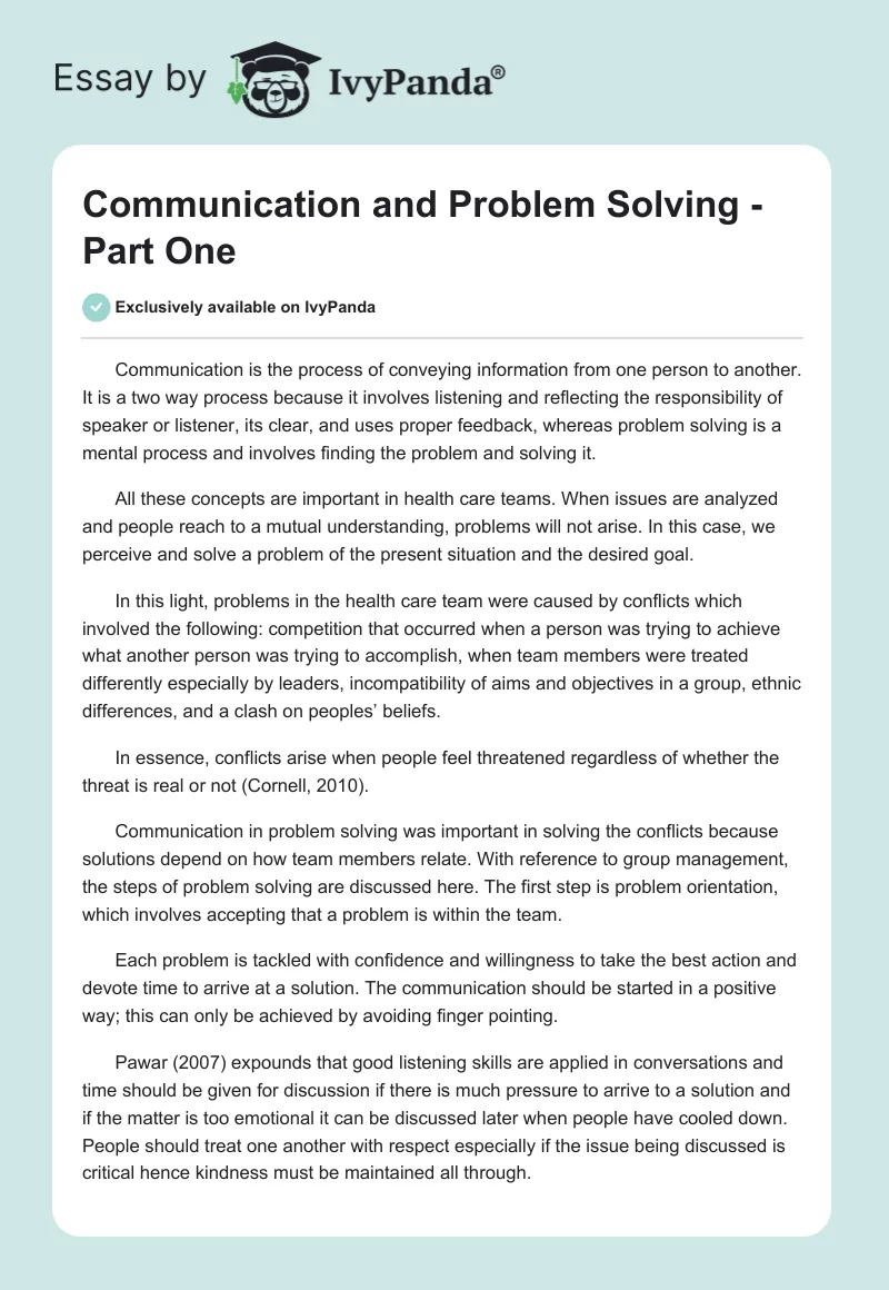 Communication and Problem Solving - Part One. Page 1