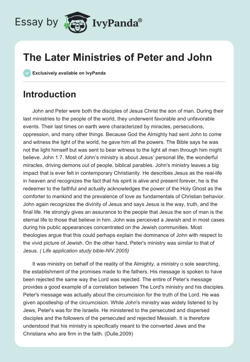 The Later Ministries of Peter and John. Page 1