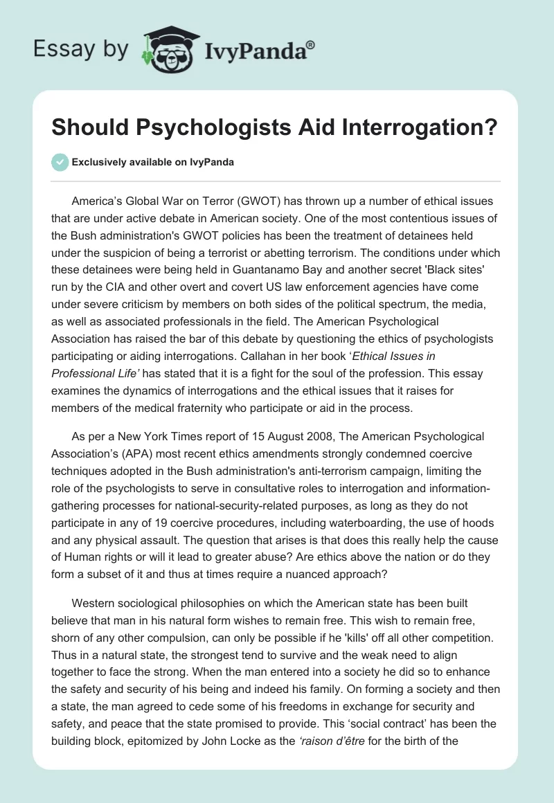 Should Psychologists Aid Interrogation?. Page 1