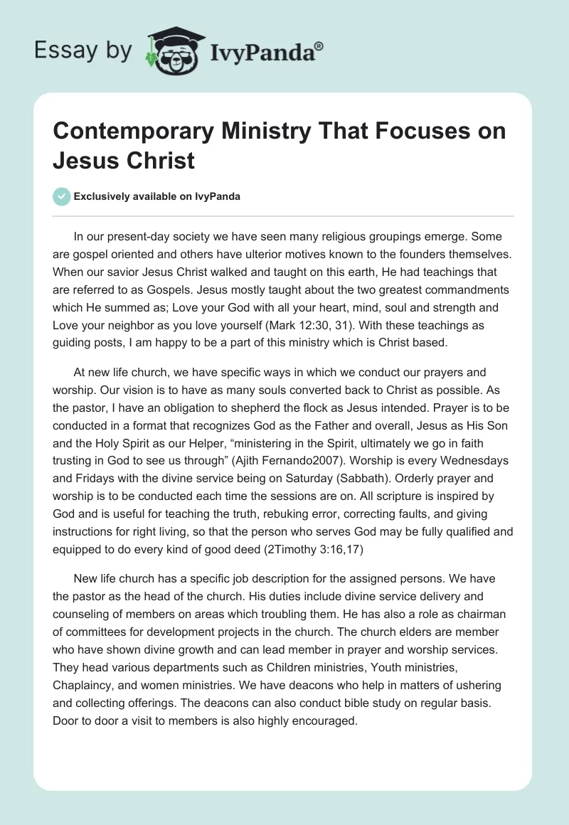 Contemporary Ministry That Focuses on Jesus Christ. Page 1