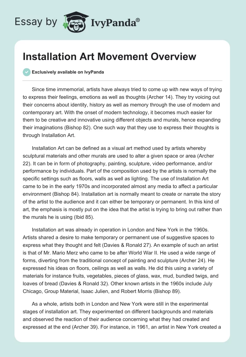 Installation Art Movement Overview. Page 1