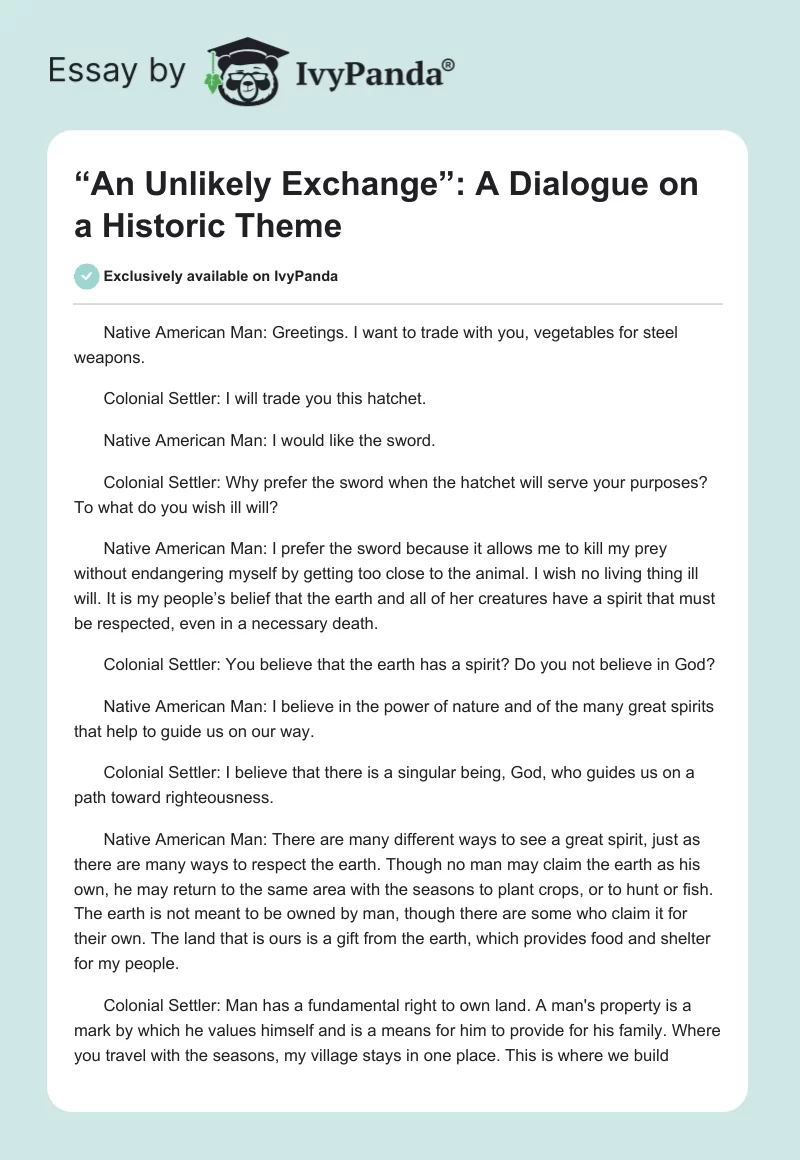 “An Unlikely Exchange”: A Dialogue on a Historic Theme. Page 1