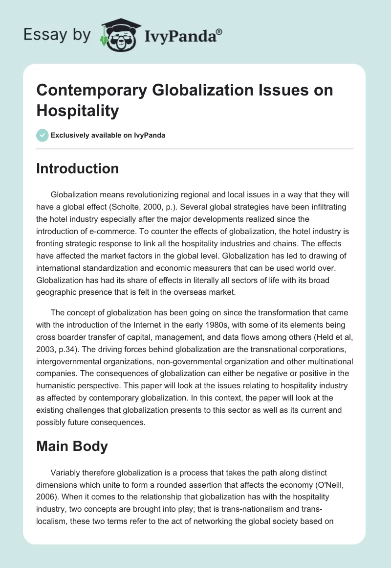 Contemporary Globalization Issues on Hospitality. Page 1