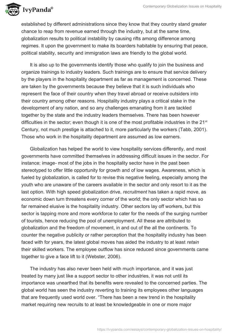 Contemporary Globalization Issues on Hospitality. Page 5