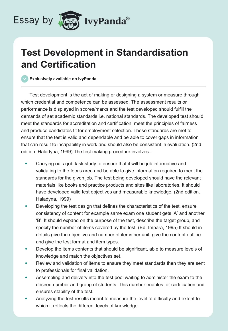 Test Development in Standardisation and Certification. Page 1