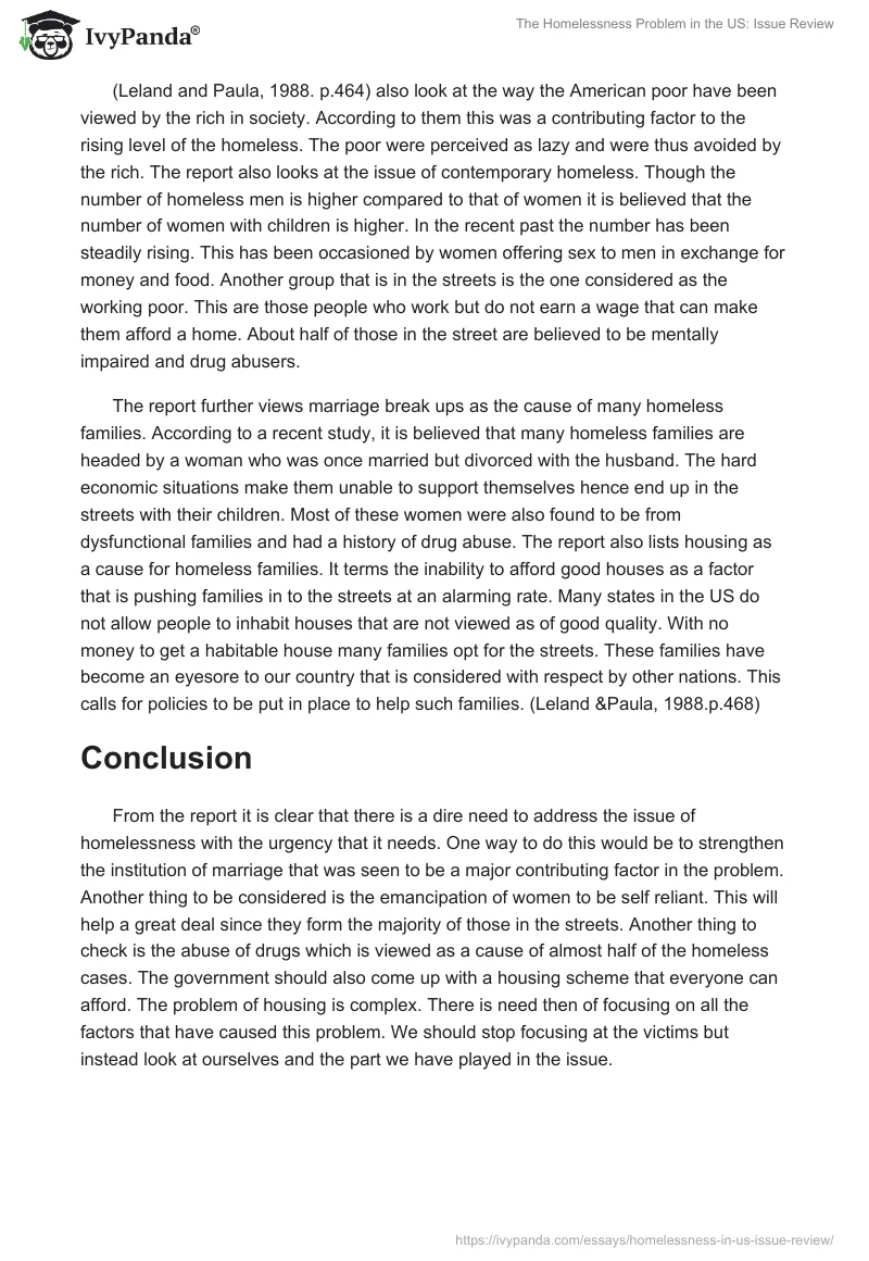 The Homelessness Problem in the US: Issue Review. Page 2