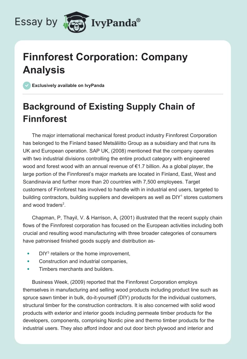 Finnforest Corporation: Company Analysis. Page 1