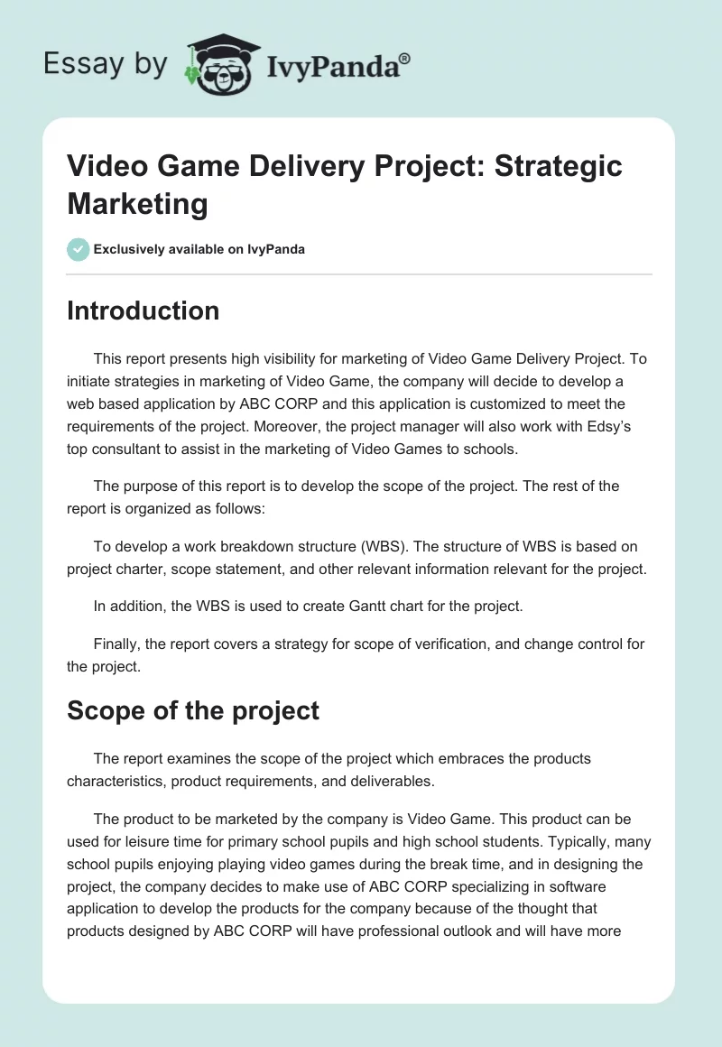 Video Game Delivery Project: Strategic Marketing. Page 1