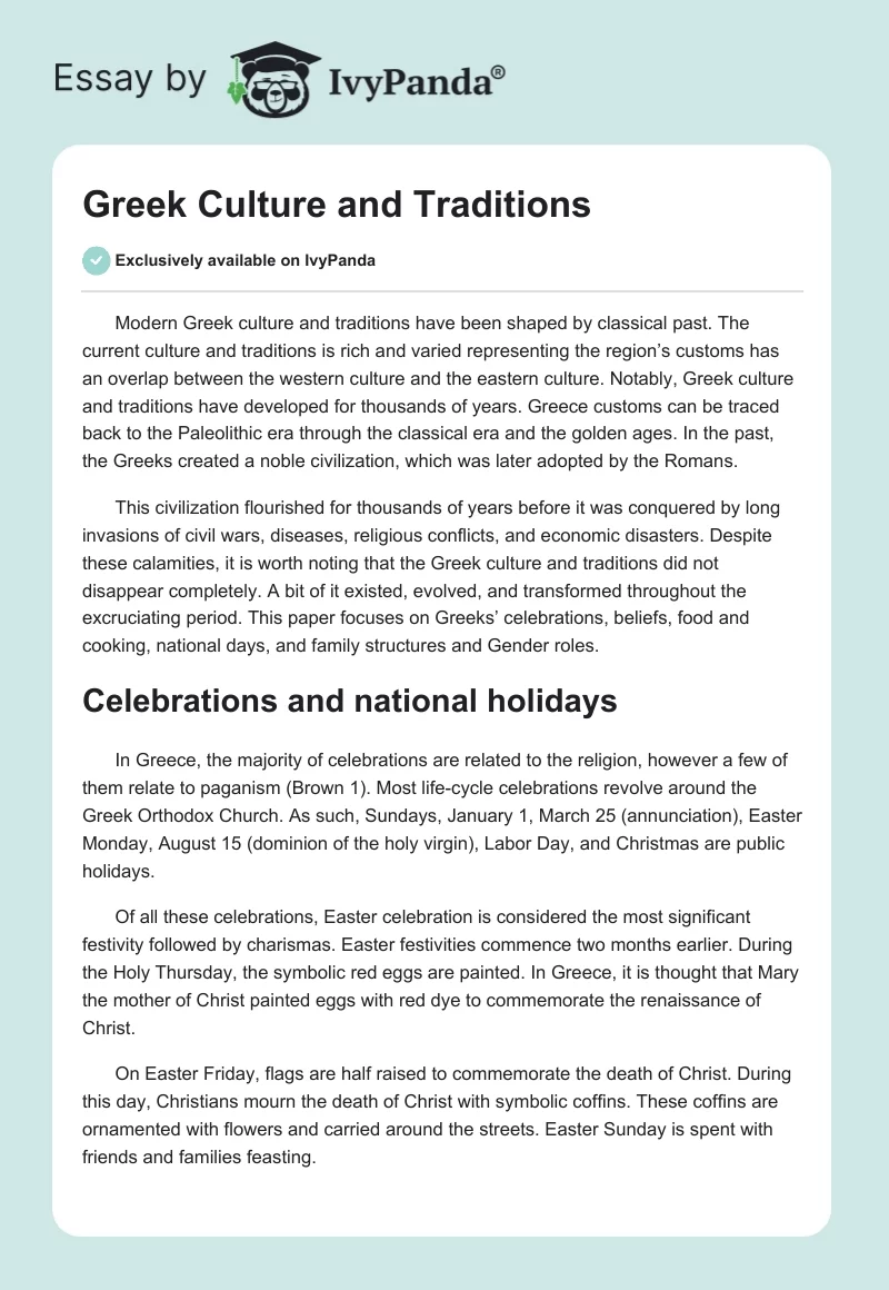 Greek Culture and Traditions. Page 1