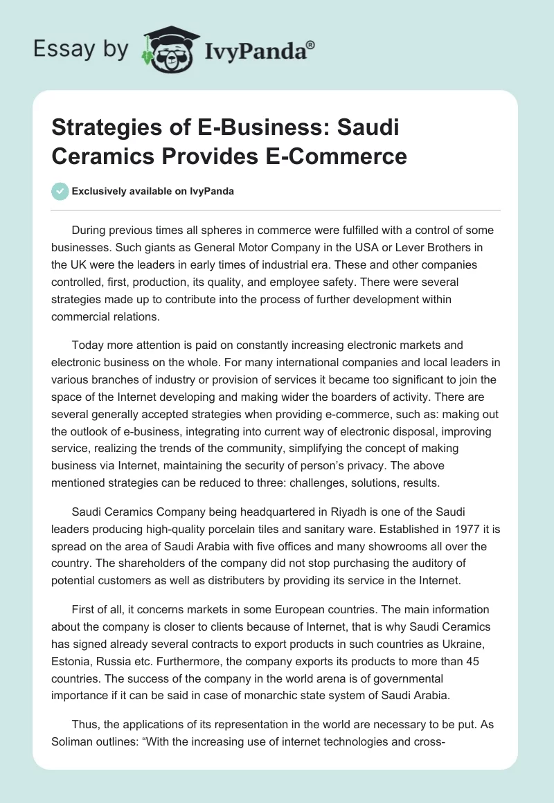 Strategies of E-Business: Saudi Ceramics Provides E-Commerce. Page 1