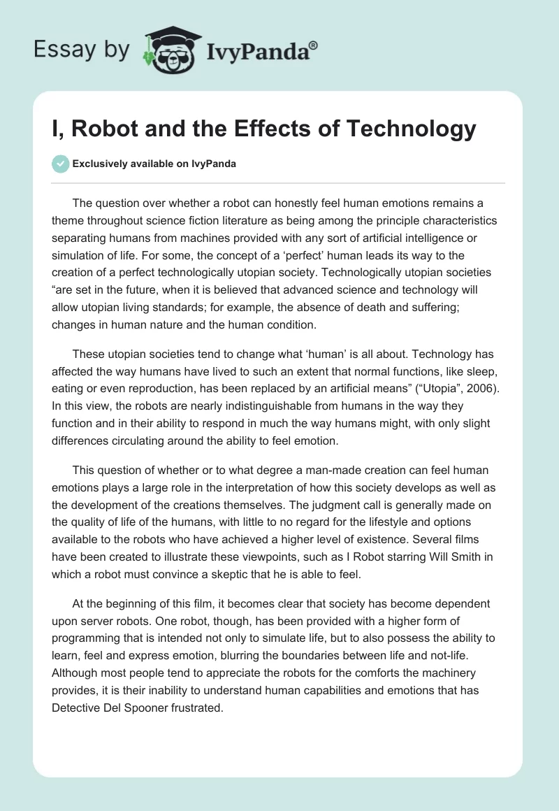 I, Robot and the Effects of Technology. Page 1