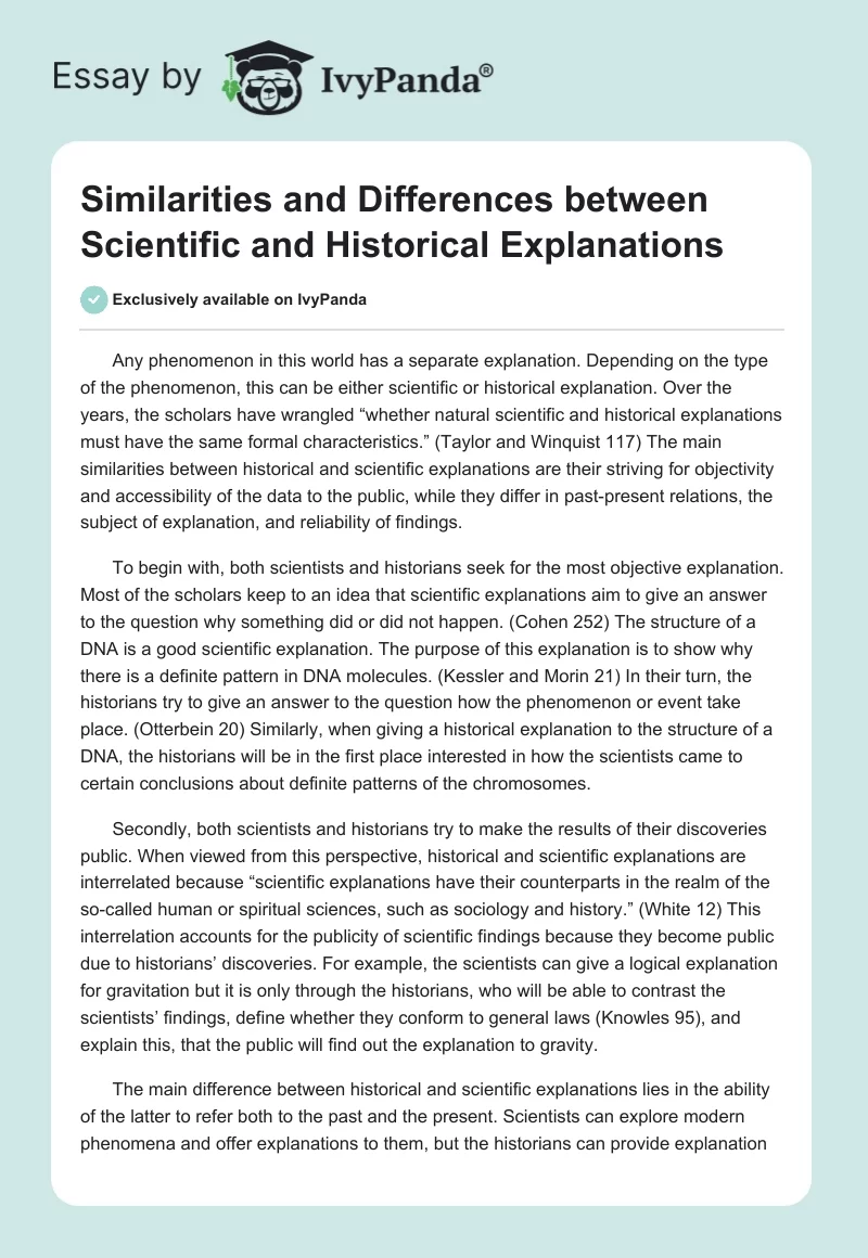 Similarities and Differences between Scientific and Historical Explanations. Page 1
